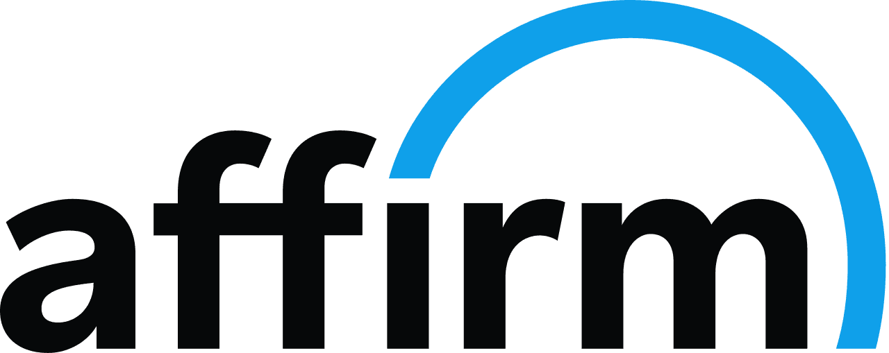 Affirm wordmark logo in black and blue.