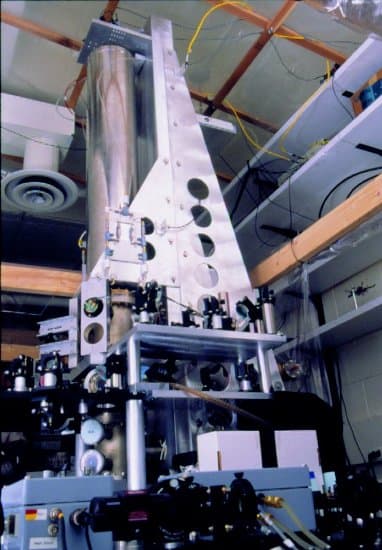 NIST-F1 cesium fountain atomic clock apparatus in a laboratory.