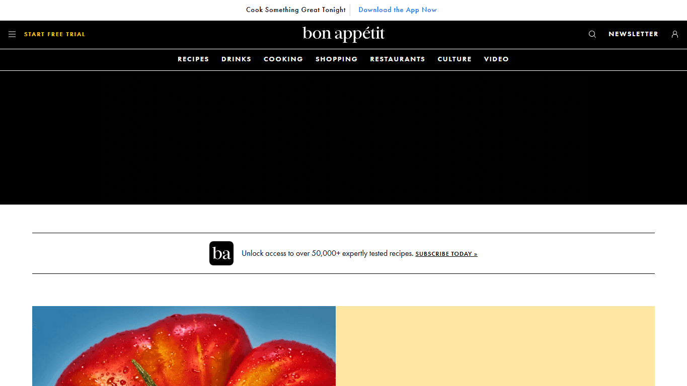 Bon Appétit homepage screenshot of the official website interface