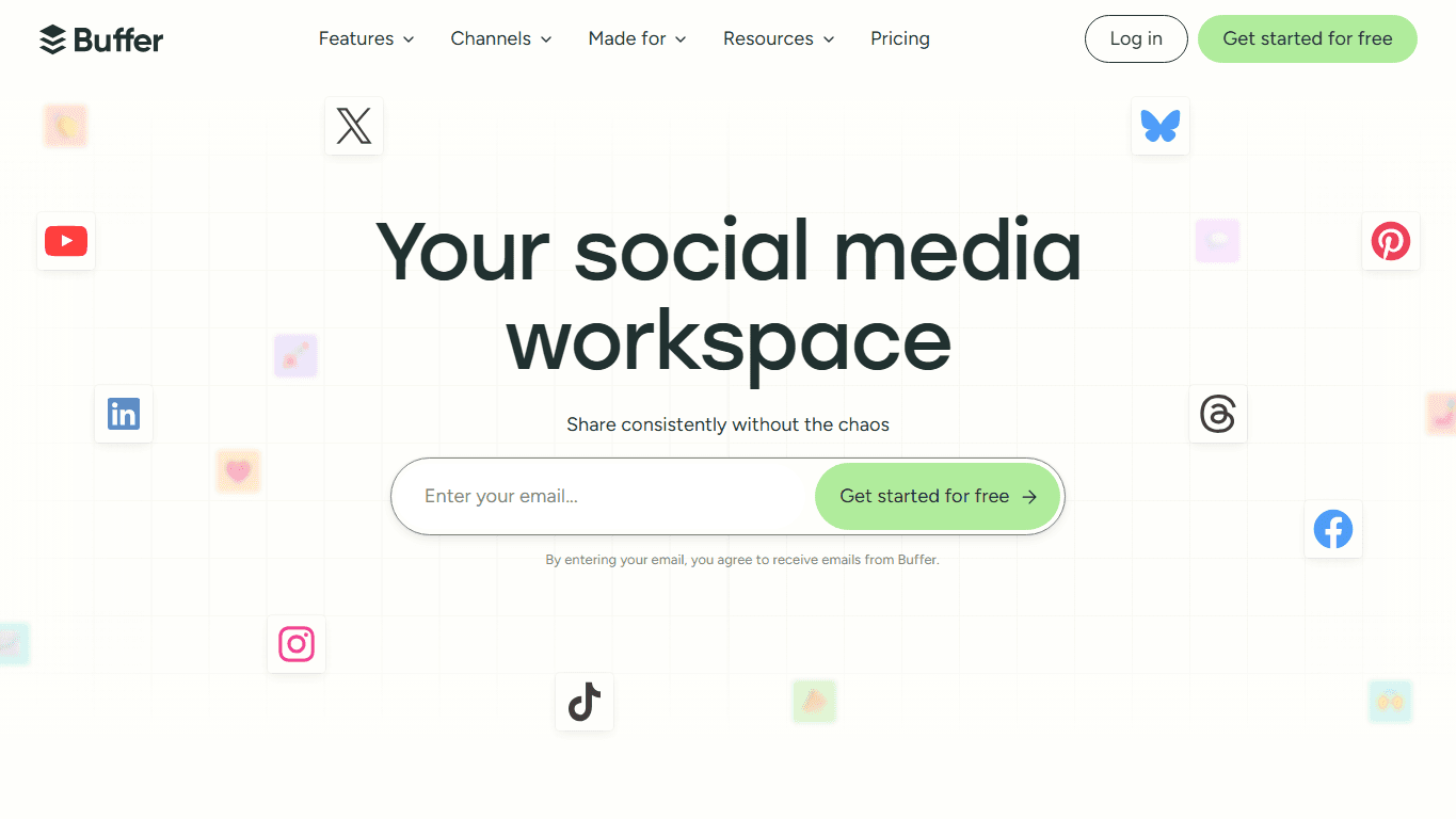 Buffer homepage screenshot of the official website interface