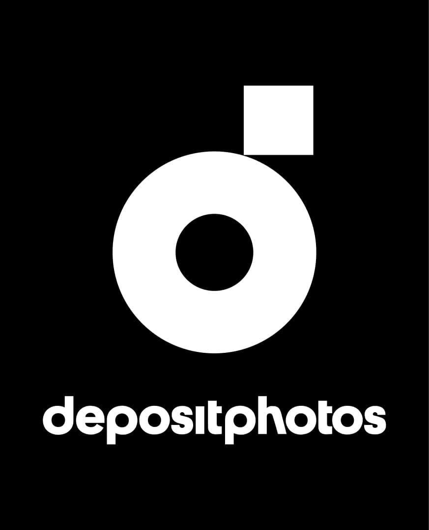 DepositPhotos logo with blue circular mark and wordmark.
