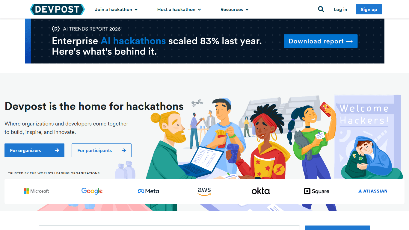Devpost homepage screenshot of the official website interface