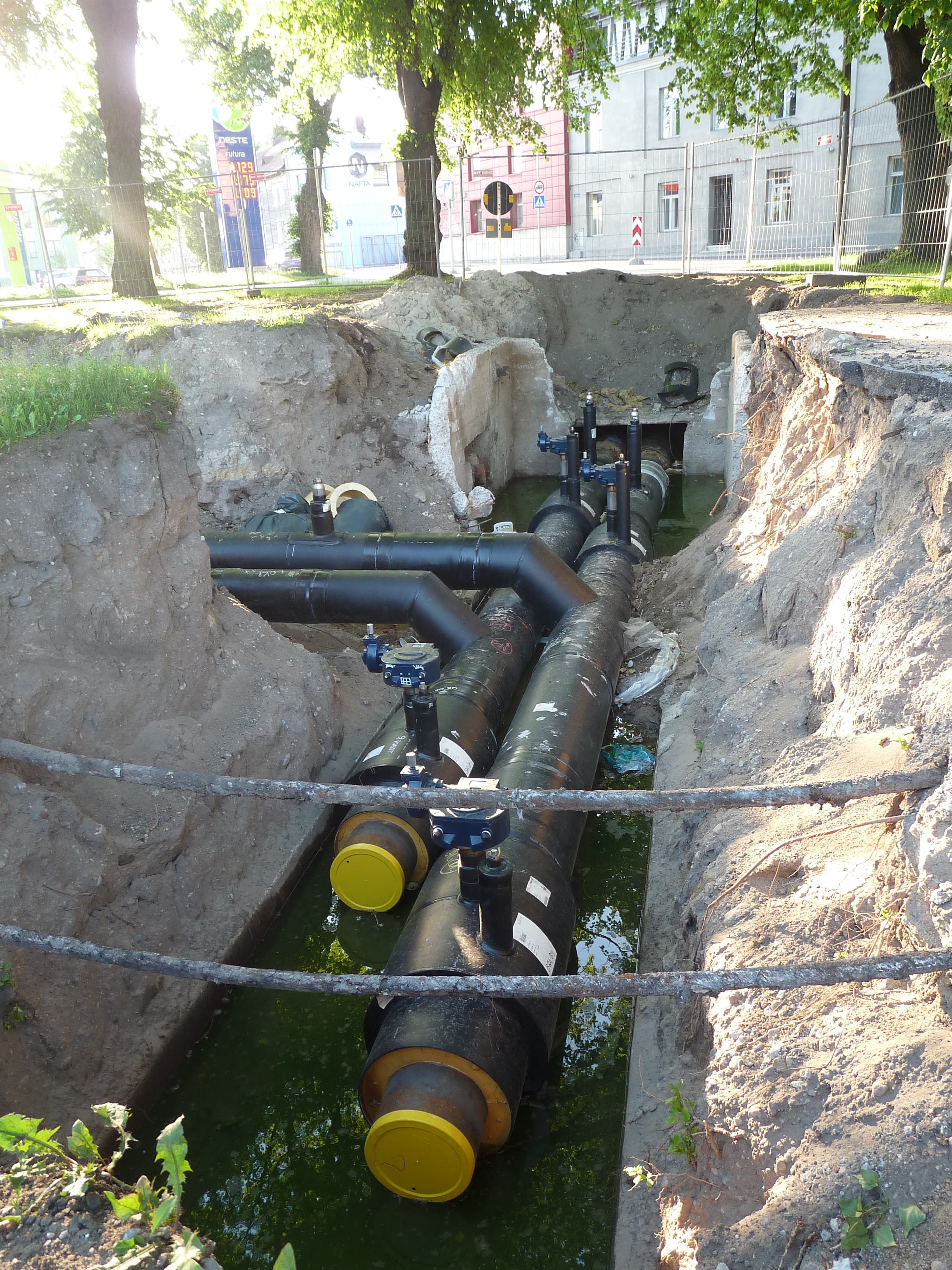 Insulated district heating pipes installed above ground in Tallinn, Estonia