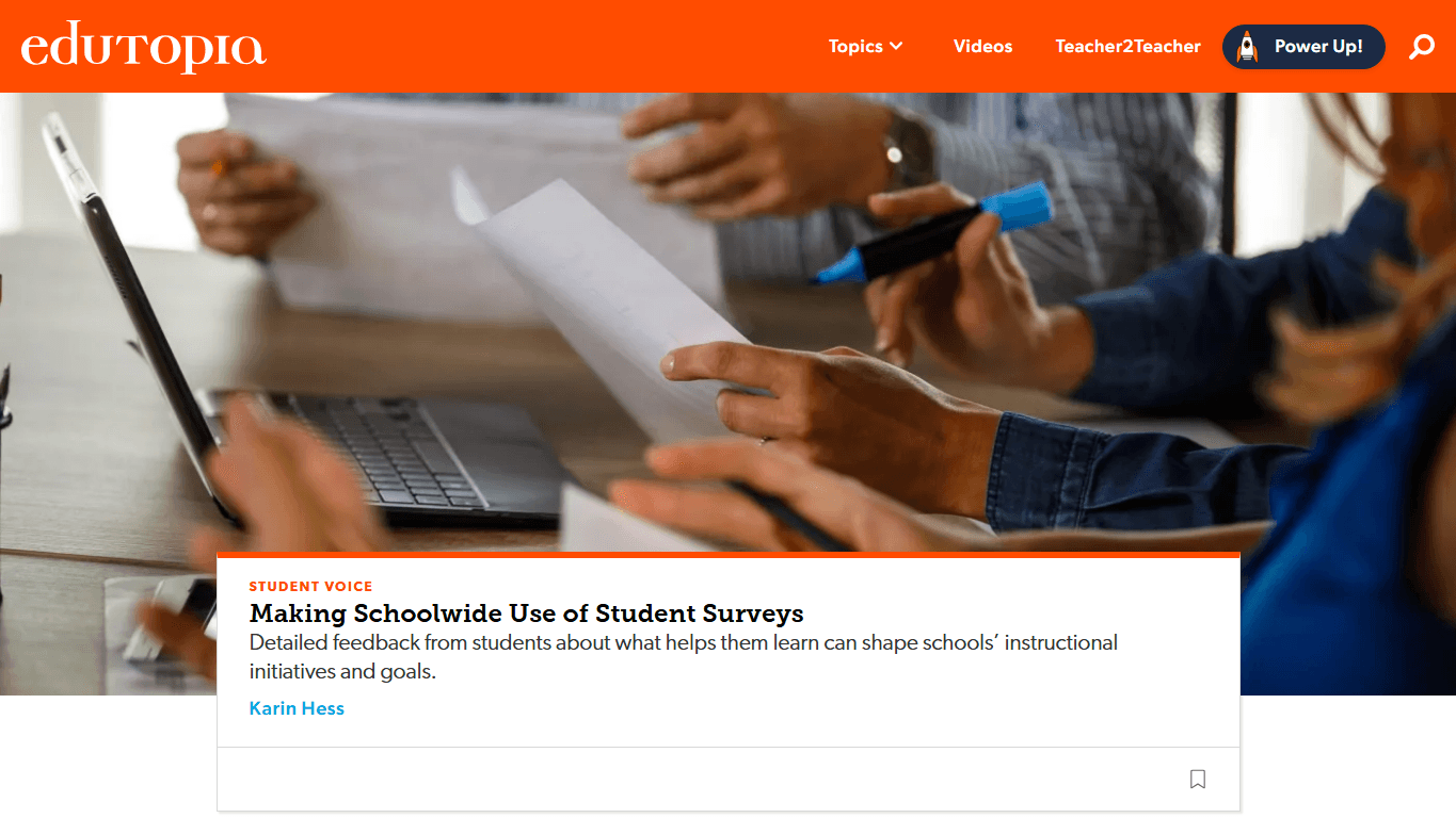 Edutopia homepage screenshot of the official website interface