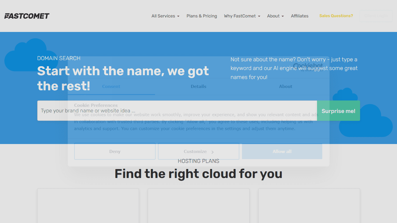 FastComet homepage screenshot of the official website interface