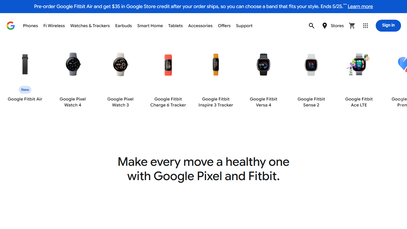 Fitbit homepage screenshot of the official website interface