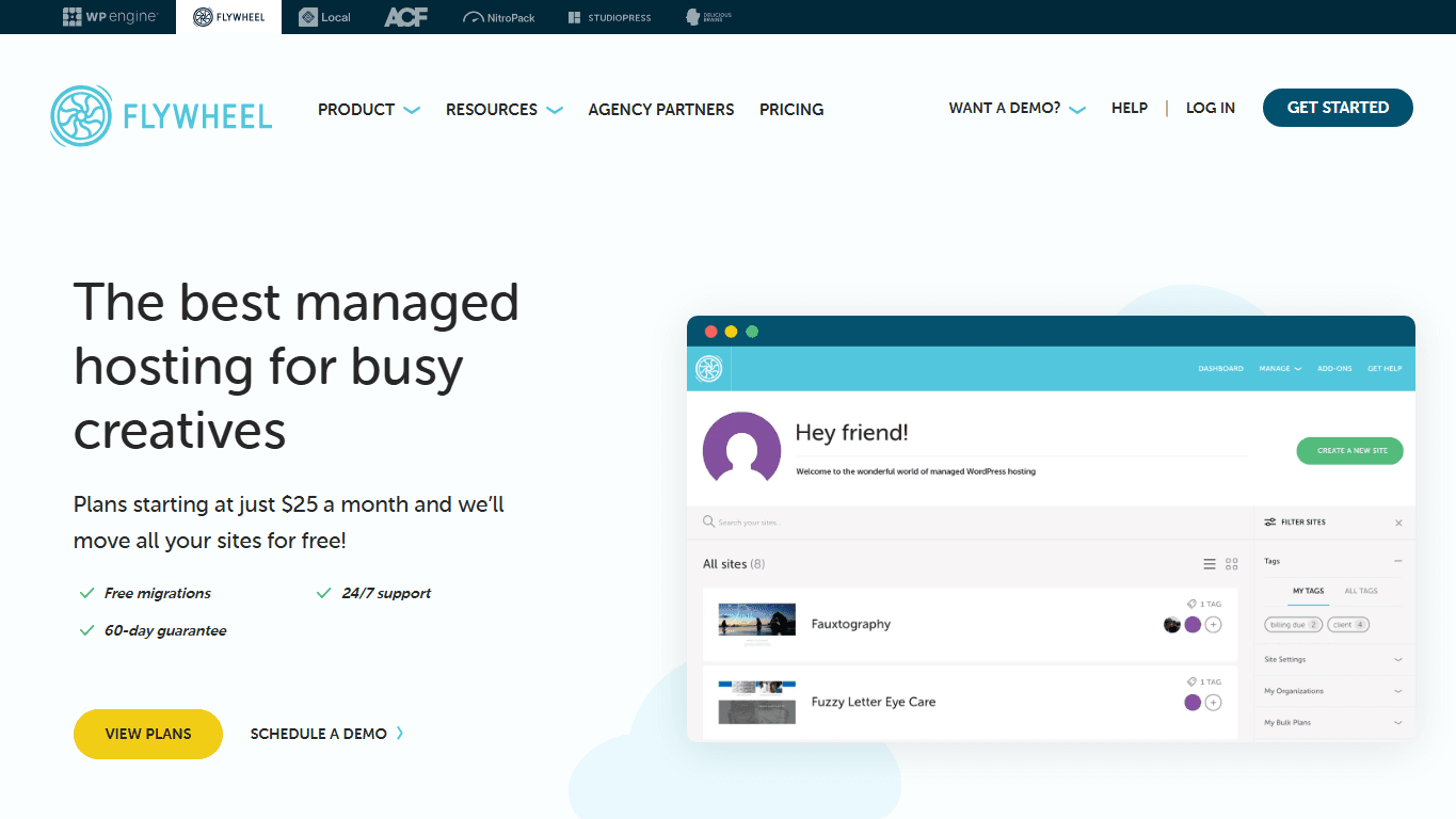 Flywheel homepage screenshot of the official website interface