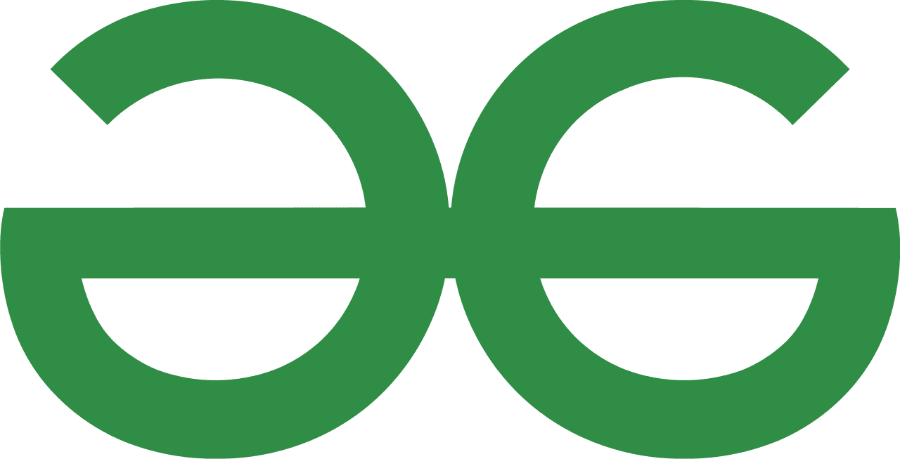 GeeksforGeeks logo with green linked shapes and wordmark.