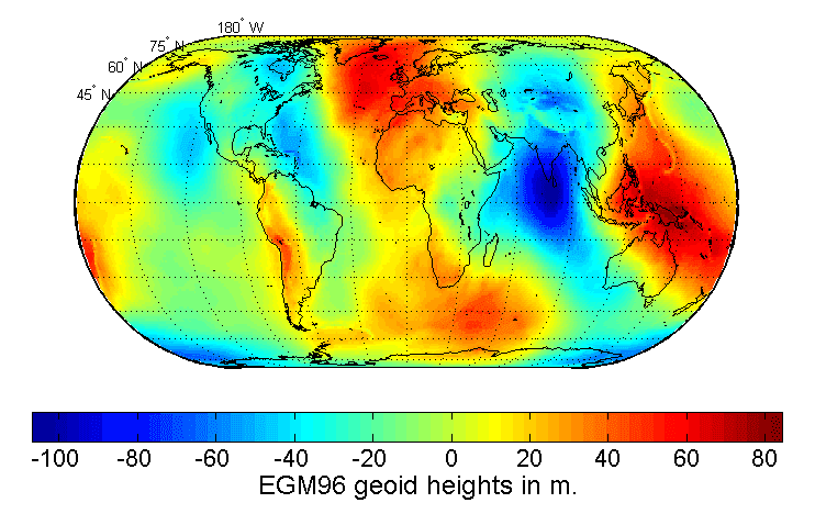 Global geoid height map from the Earth Gravitational Model 1996.