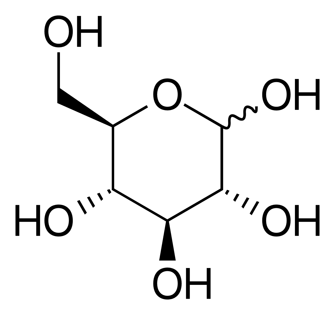 Chemical structure diagram of cyclic glucose.