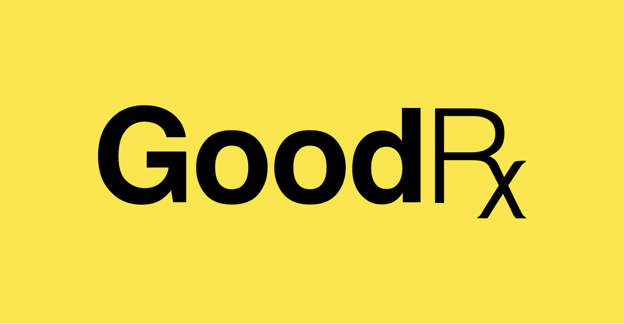 GoodRx logo with yellow pill icon and wordmark.