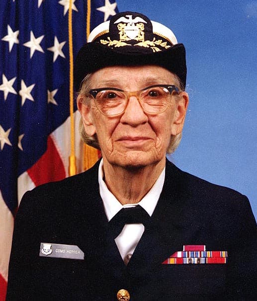 Portrait photograph of Grace Hopper in a U.S. Navy uniform