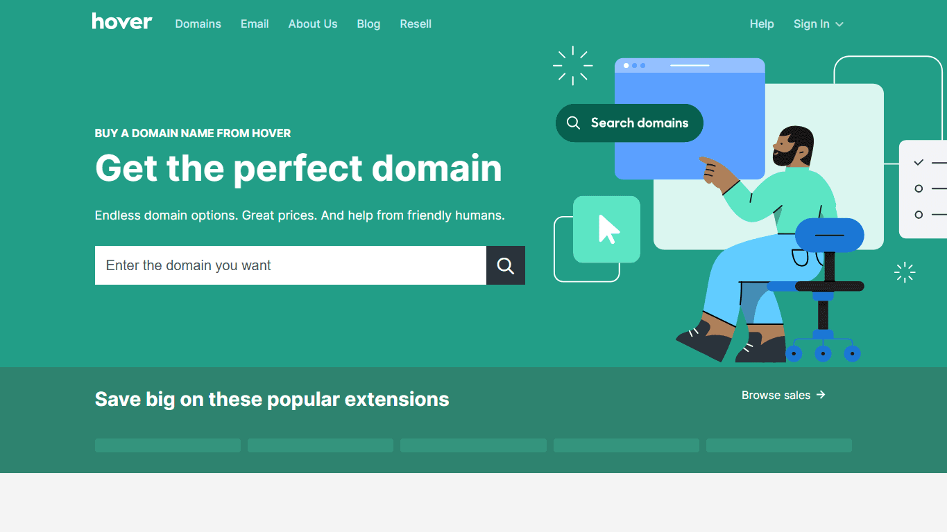 Hover homepage screenshot of the official website interface