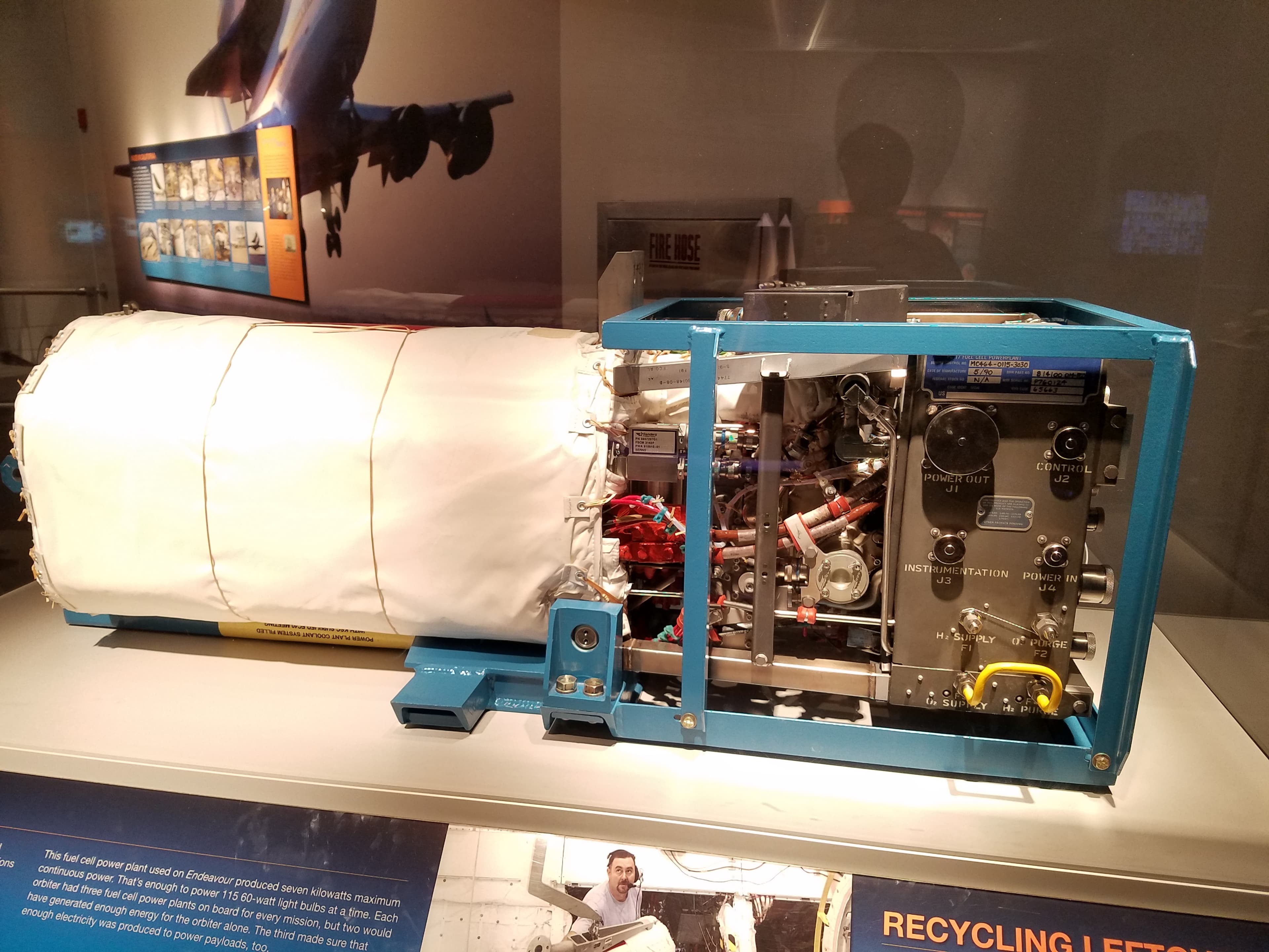 Fuel cell from the Space Shuttle Endeavour displayed in a museum