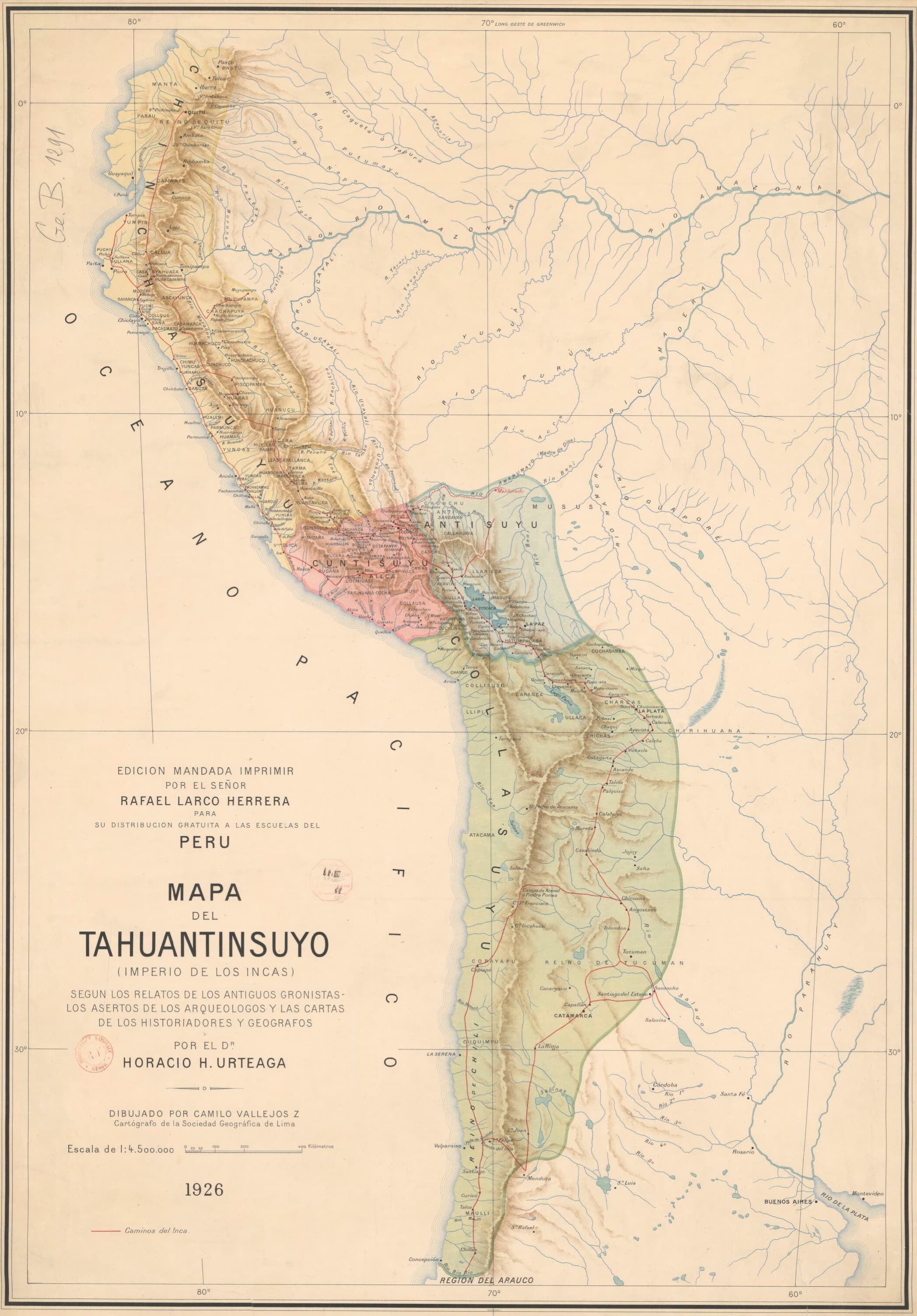 Map showing the extent of Tawantinsuyu, the Inca Empire, along the Andes.