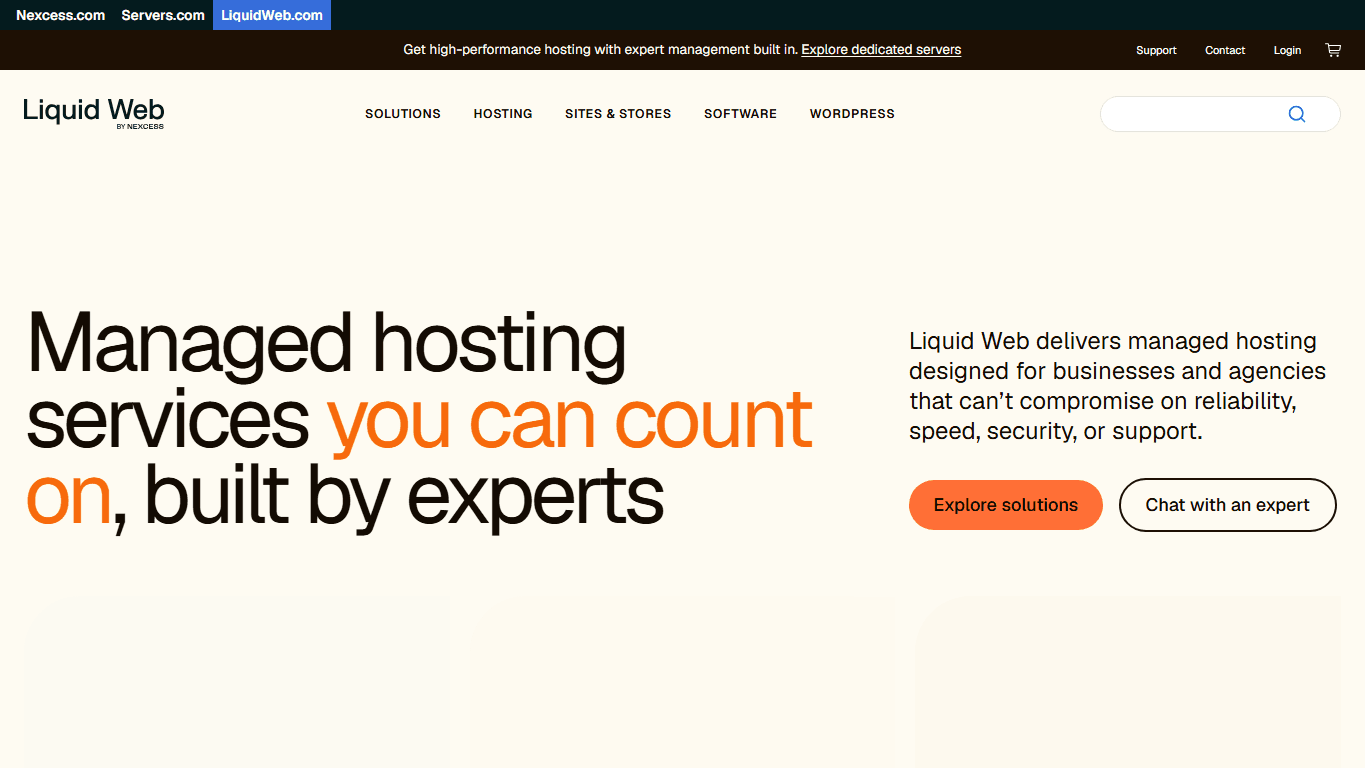 Liquid Web homepage screenshot of the official website interface