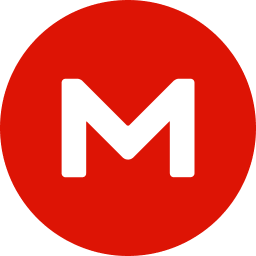 MEGA logo, a white M inside a red circle.