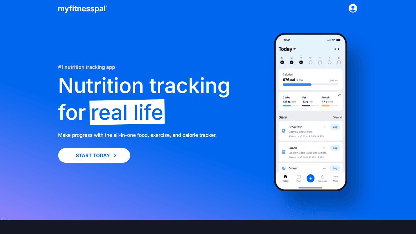 MyFitnessPal homepage screenshot of the official website interface