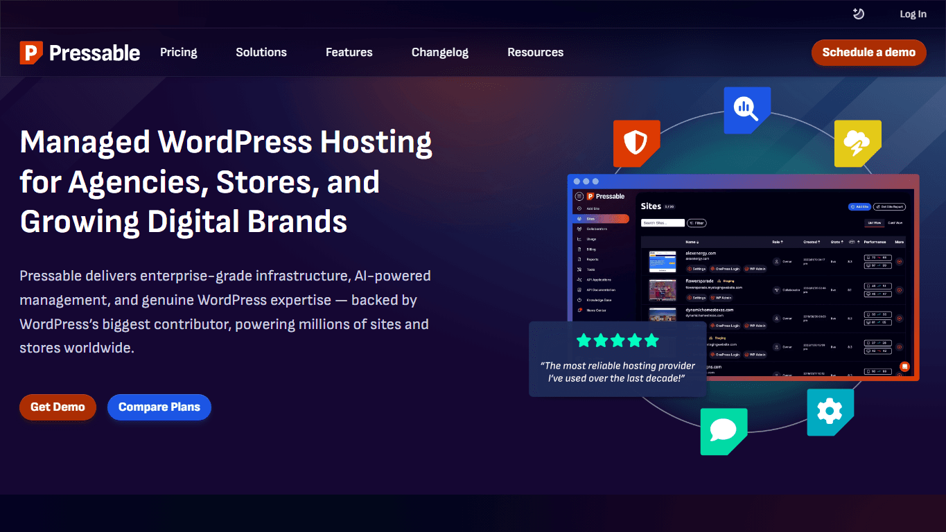 Pressable homepage screenshot of the official website interface