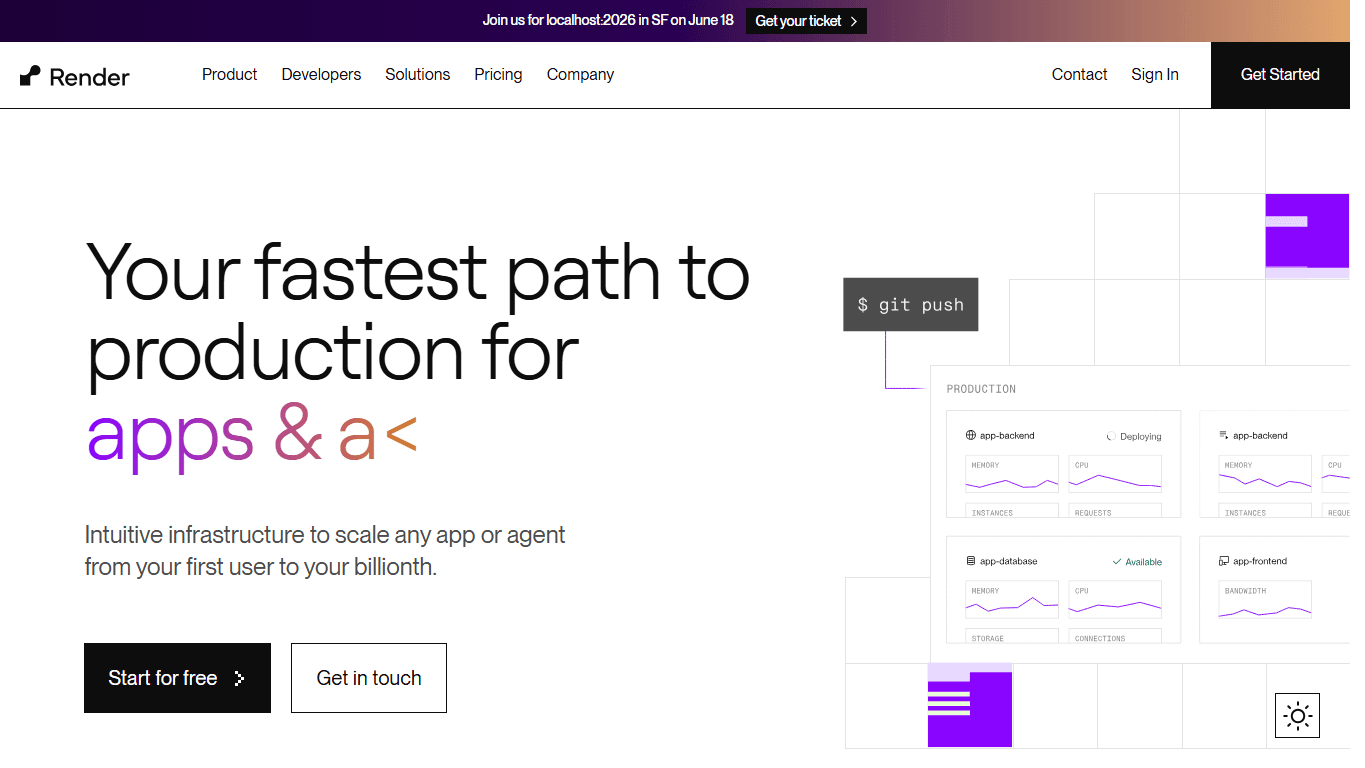 Render homepage screenshot of the official website interface