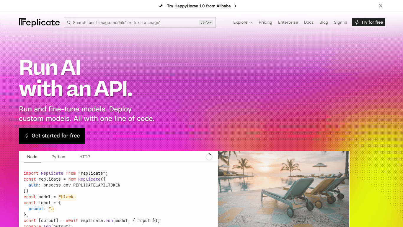 Replicate homepage screenshot of the official website interface