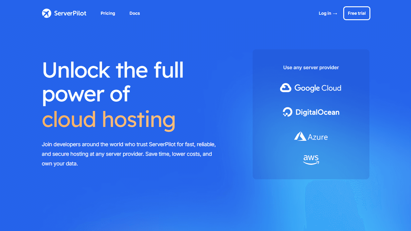 ServerPilot homepage screenshot of the official website interface
