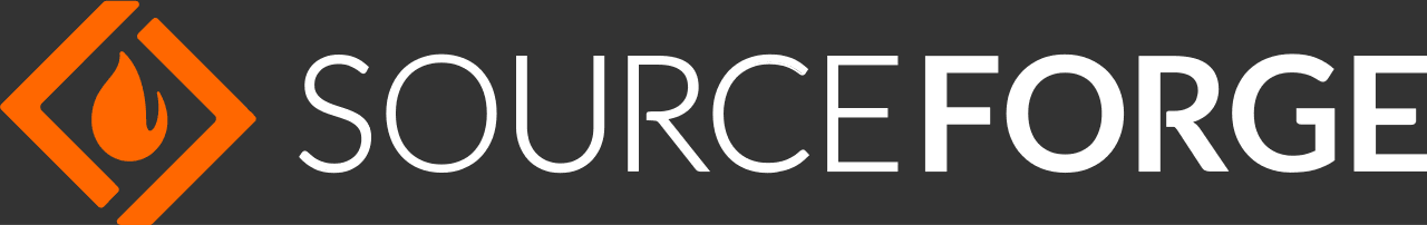 SourceForge logo with orange icon and wordmark.