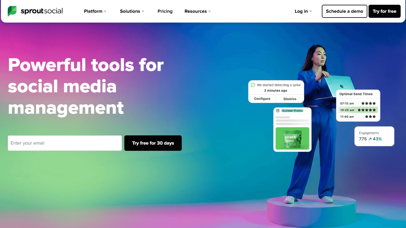 Sprout Social homepage screenshot of the official website interface