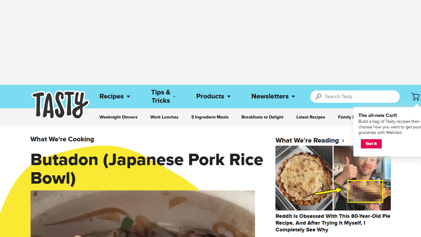 Tasty homepage screenshot of the official website interface