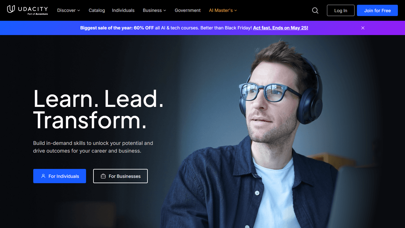 Udacity homepage screenshot of the official website interface