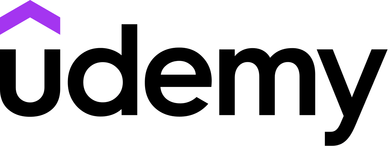 Udemy wordmark logo in black with a purple mark.