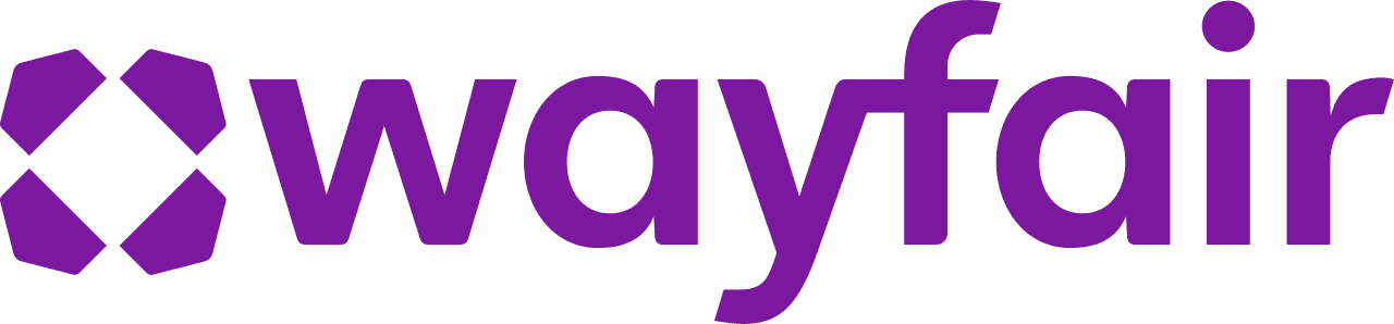 Wayfair logo in purple text with the Wayfair pinwheel mark.