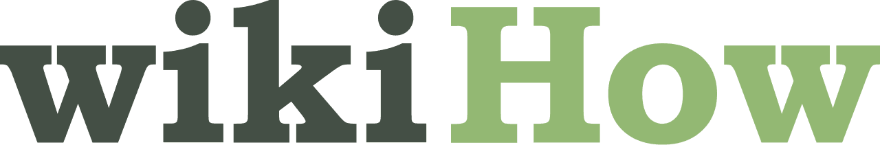 wikiHow logo wordmark with dark green wiki text and light green How text.