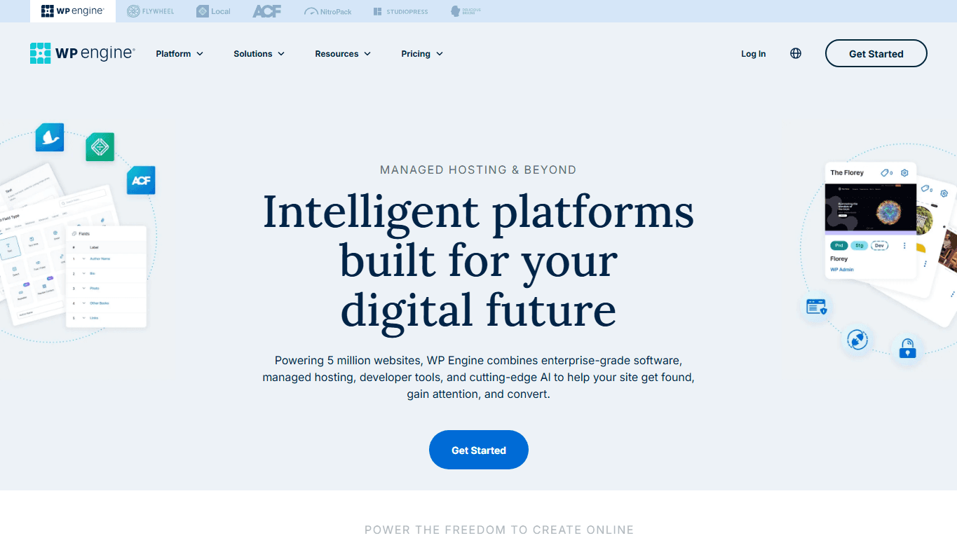 WP Engine homepage screenshot of the official website interface