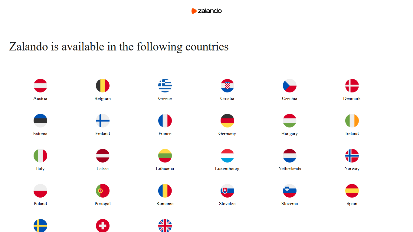 Zalando homepage screenshot of the official website interface