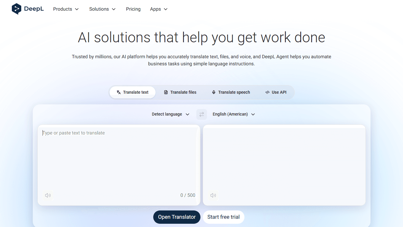 DeepL homepage screenshot of the official website interface
