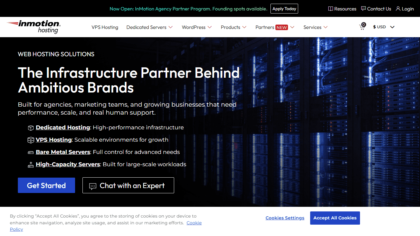 InMotion Hosting homepage screenshot of the official website interface