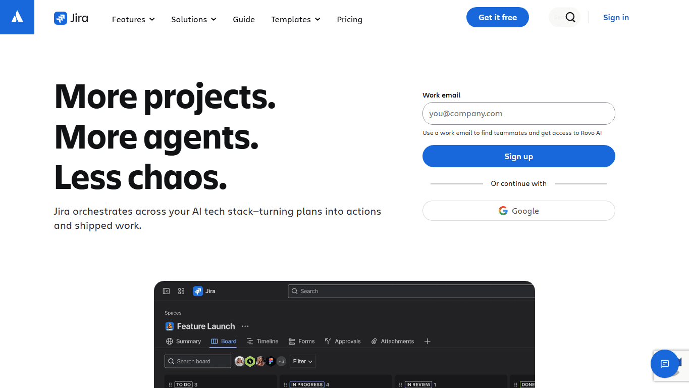 Jira homepage screenshot of the official website interface