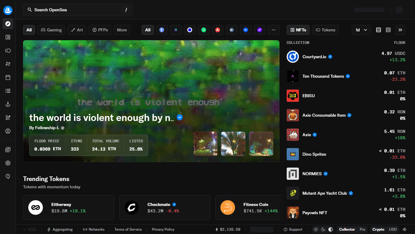 OpenSea homepage screenshot of the official website interface