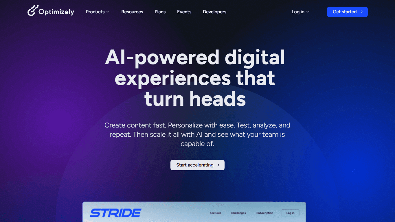 Optimizely homepage screenshot of the official website interface
