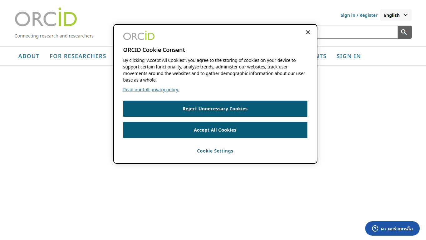ORCID homepage screenshot of the official website interface