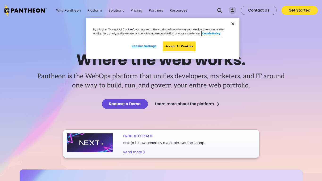 Pantheon homepage screenshot of the official website interface