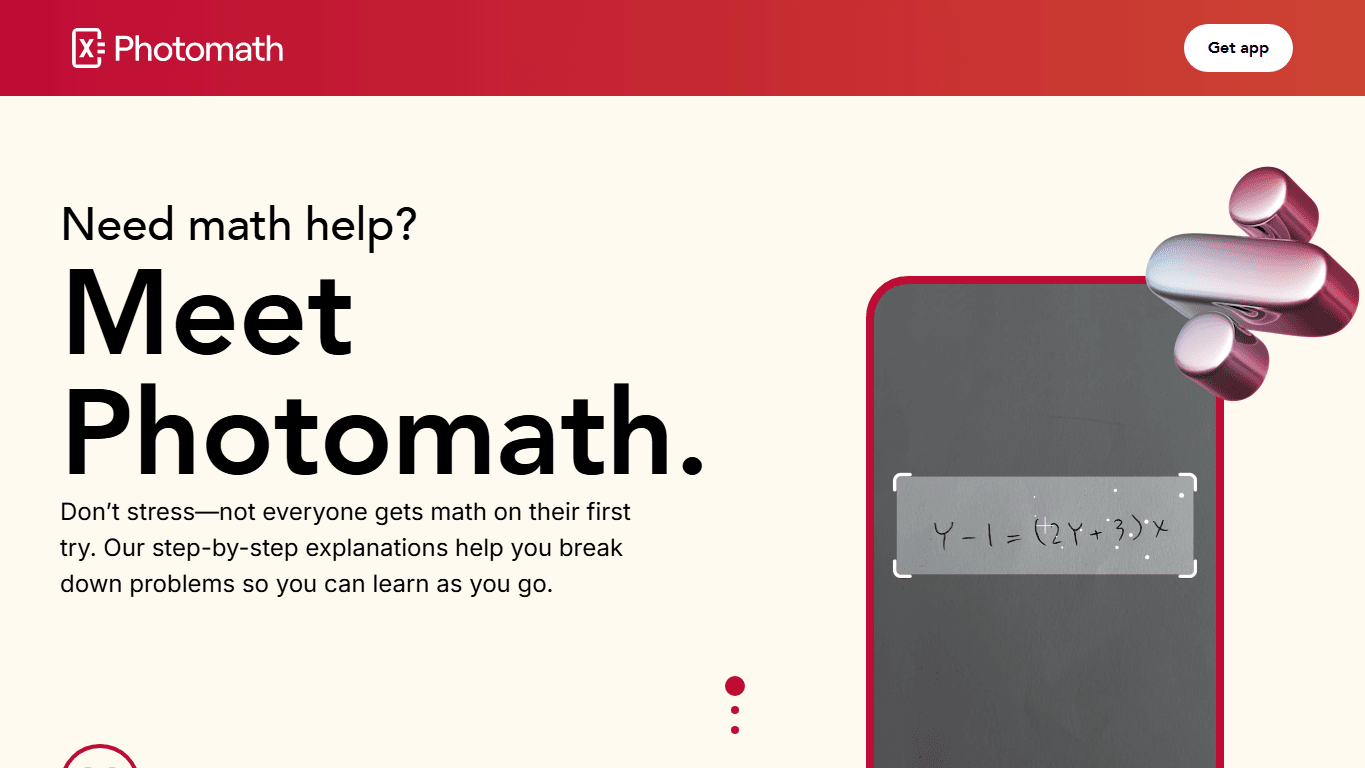 Photomath homepage screenshot of the official website interface