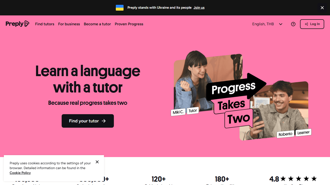 Preply homepage screenshot of the official website interface