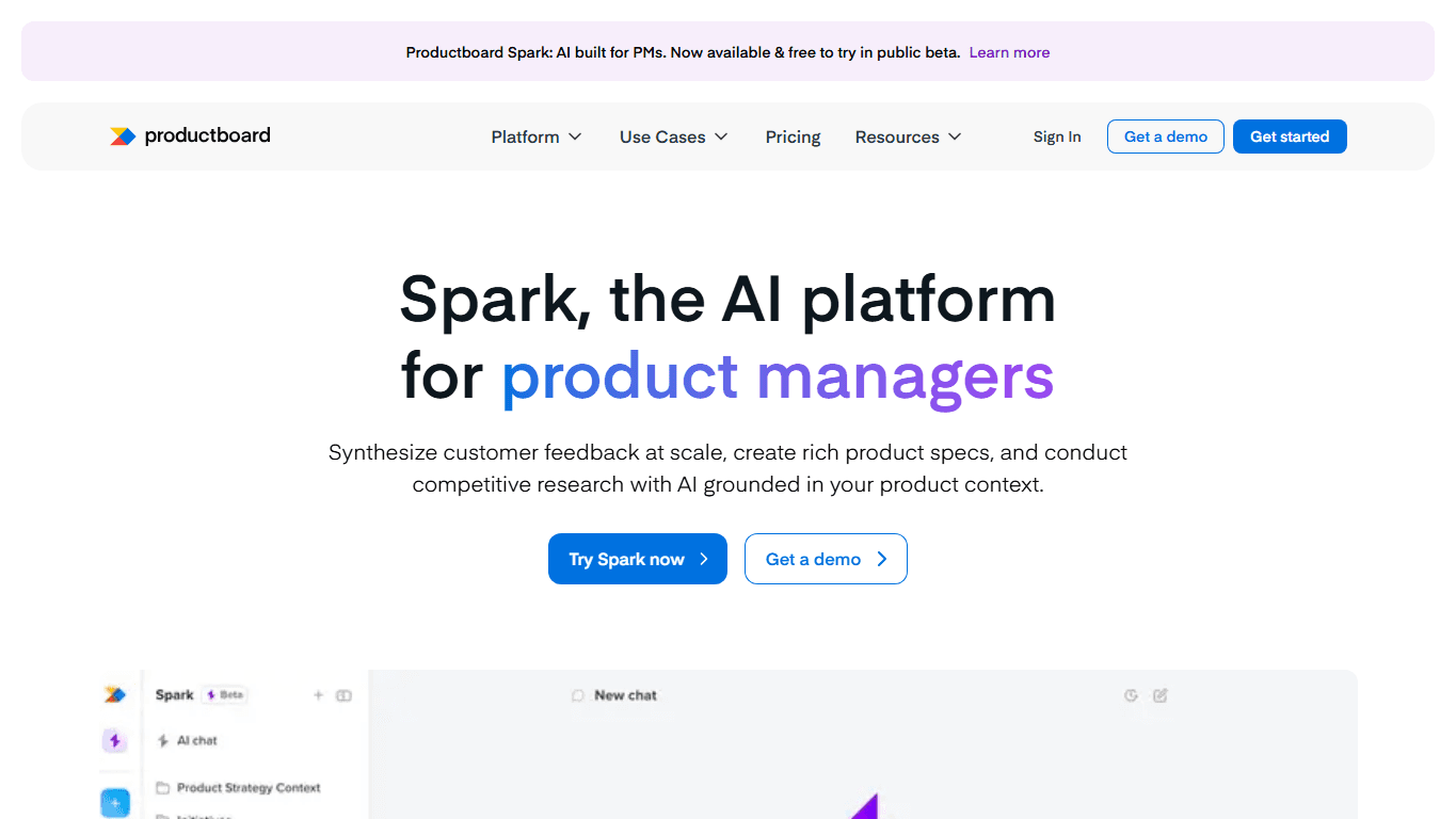 Productboard homepage screenshot of the official website interface