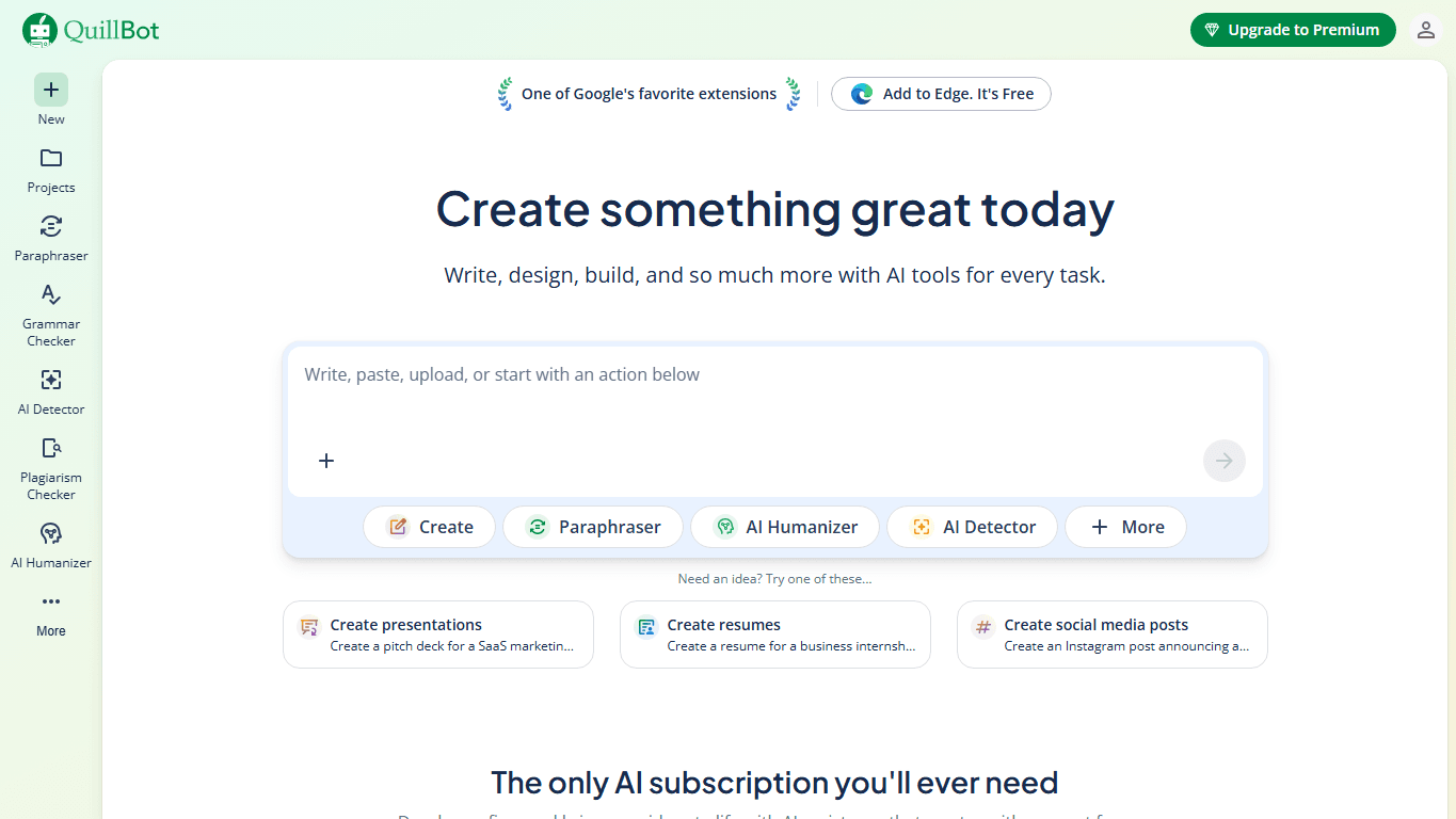 QuillBot homepage screenshot of the official website interface
