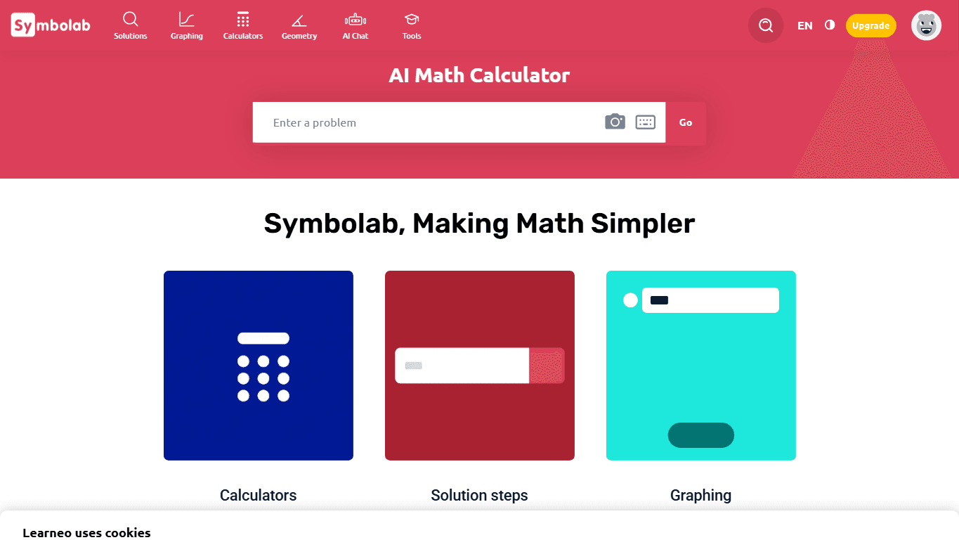 Symbolab homepage screenshot of the official website interface