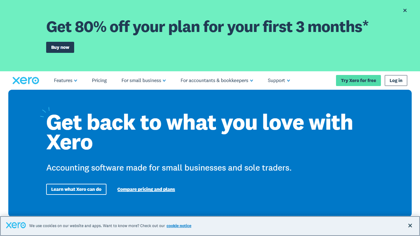 Xero homepage screenshot of the official website interface