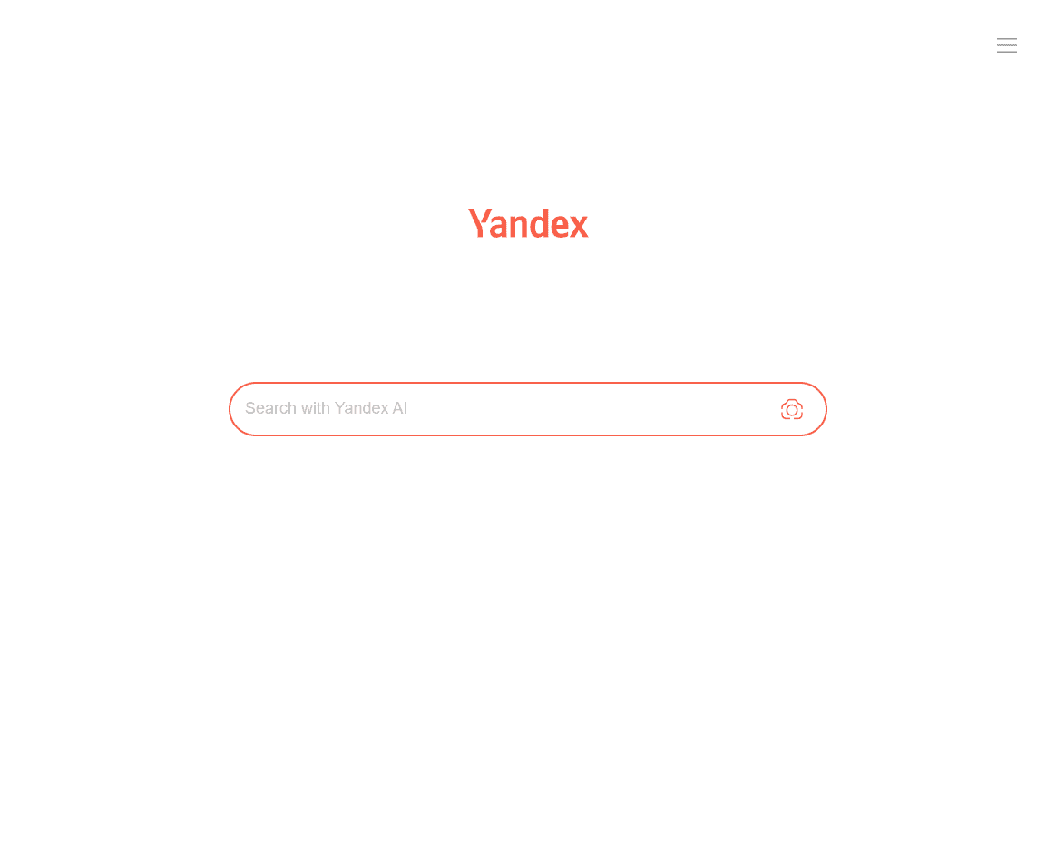 Yandex homepage screenshot showing the Yandex logo, search box, and service navigation.